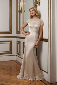 Justin Alexander Luxe Charmeuse and Lace Gown