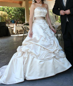 Oleg Cassani Ivory Satin Strapless Wedding Gown